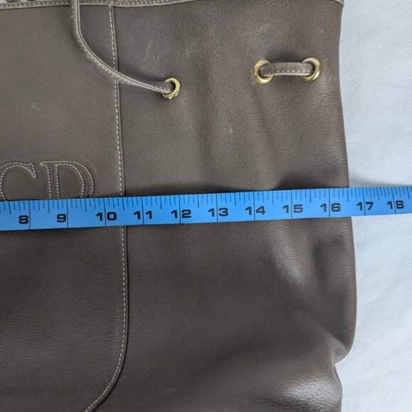 Christian Dior CD Logo Leather Large Shoulder Bag Brown Made in France - Picture 12 of 14